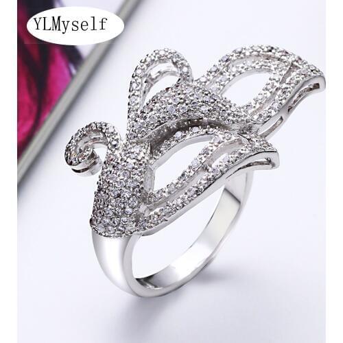 White Large leaf Ring Micro pave Shiny Cubic Zirconia Jewellery Top Jewelry Big rings for women Statement accessories