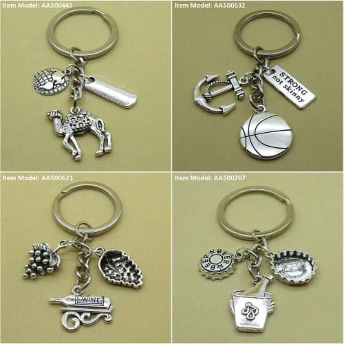 Keychain Keyring Camel Sign Tag Hope Earth Globe Basketball Anchor Boat Signs Strong Rack Wine Grape Fruit Grapes Bucket Ice