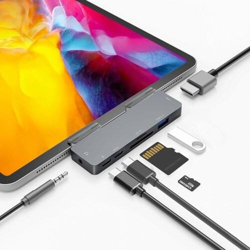 7 in 1 Type-C HUB 4K PD HDMI-compatible Laptop Docking Stations USB3.0 USB C PD TF Memory Card 3.5mm Headphone Jack For iPad Mac