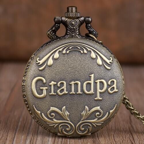 Classic Bronze GRANDPA Quartz Pocket Watch Vintage Necklace Pendant Fob Watch Mens Womens Gift Clock