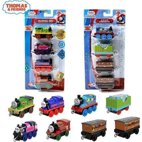 4pcs Thomas and Friends Mini Cartoon Trains Metal Magnetic Train Set Diecast Model Car Toys for Boys Educational Brinquedos Gift