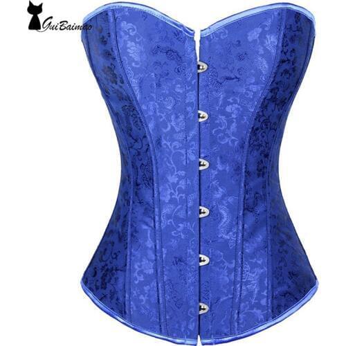 Royal Blue Corset Jacquard Lace up Overbust Boned Corset