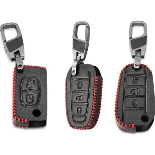 Leather Car Key Case Cover For Peugeot 107 206 207 208 306 307 308 407 408 508 RCZ For Citroen C2 C3 C4 C5 key bag