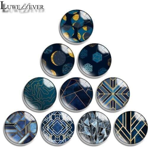12mm 14mm 16mm 20mm 25mm 30mm 627 Navy Geometry Mix Round Glass Cabochon Jewelry Finding 18mm Snap Button Charm Bracelet