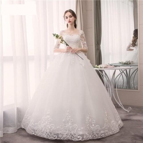 Wedding Dress 2021 New Half Sleeve Lace Up Ball Gown Princess Luxury Appliques Wedding Dresses Vestido De Noiva F