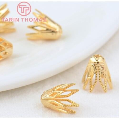 20PCS 9x9.5MM Hole 1MM 24K Gold Color Plated Brass Hollow Flower Bead Caps High Quality DIY Jewelry Making Findings