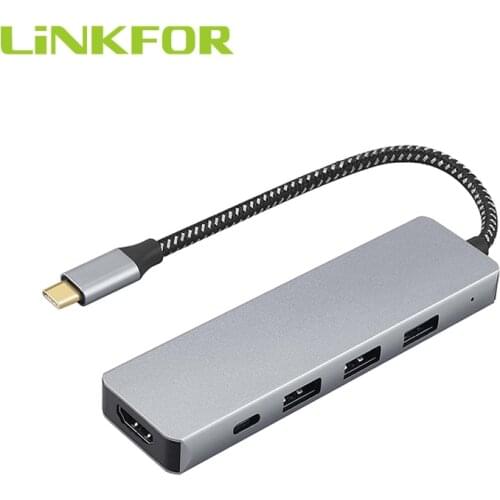 LiNKFOR 5 in 1 USB-C Hub Type-C Multi ports USB 3.0 Ports 100W PD Charging Port Adapter to HDMI-Compatible 4K USB C Hub Expander