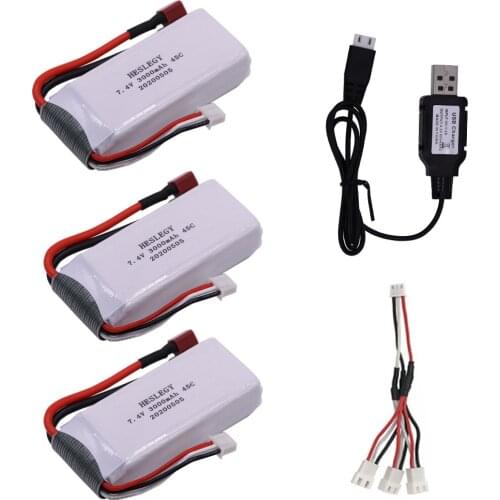 7.4V 3000mAh 2S lipo battery with USB Charger for WLtoys 12428 12423 RC toys Car Parts 7.4 V upgrade lipo Battery T Plug
