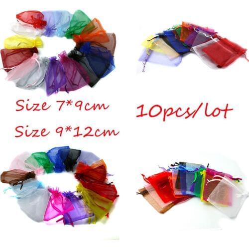 Top Sale 10pcs 7x9/9x12cm Drawstring Organza Jewelry Packaging Display Jewelry Pouches For DIY Jewelry Wedding Gift Beads Bags
