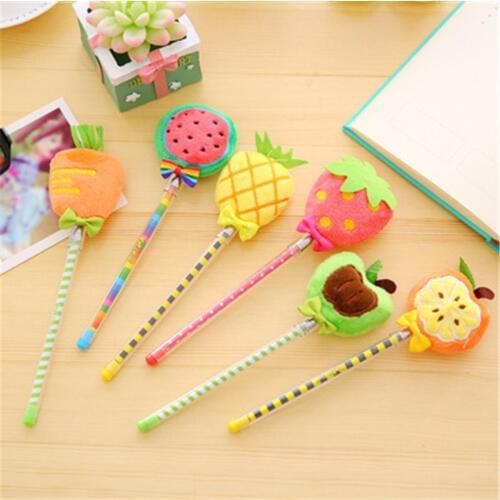 Cute little fresh fruit creative stationery hair ball pen needle type Plush pen Wholesale price office & school stationery
