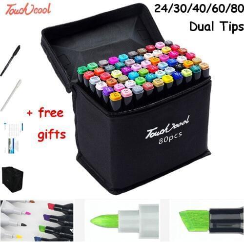 24/30/40/60/80 Colorful Art Marker Pen Set Dual Headed Tips Artist Sketch Oily Alcohol Based Markers for Scrapbooking Gift Set