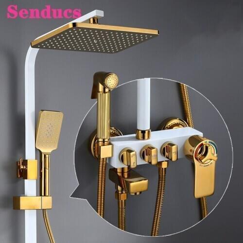 Bathroom Shower Set Wall Mounted Hot Cold Bathroom Shower System Quality Brass Hot Cold Bathtub Faucet Thermostatic Shower Set