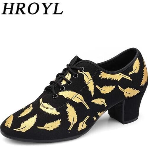 Professional Ballroom Dance Shoes For Men Tango Latin Dancing Shoes Jazz Salsa Shoes Golden Feather Stretch Fabric HROYL