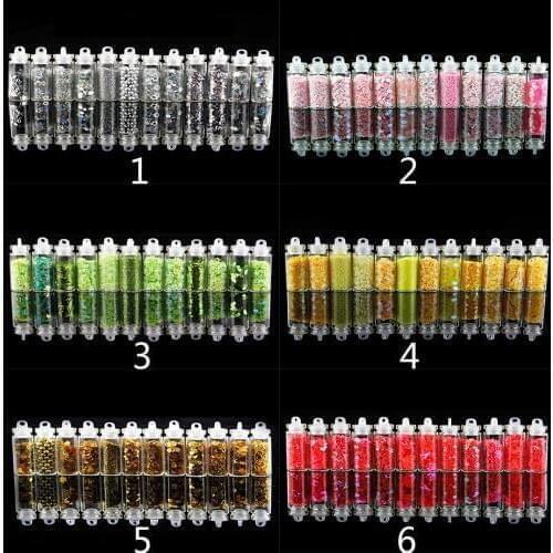 The Same Color 12 Different Glitter Powder Heart/Star Nail Art Sequins Rhinestone Manicure Decorations Epoxy Resin Mold Filling