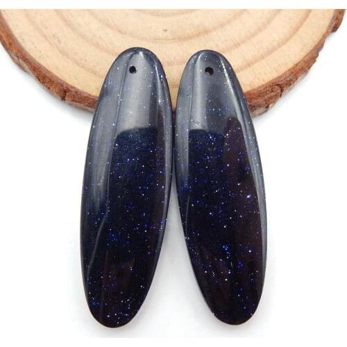 Oval Blue Goldstone Earrings stone pair, stones to make earrings, 44x14x5mm, 10.5g