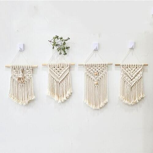 Nordic Macrame Wall Hanging Hand-woven Cotton Small Wall Tapestry Childrens Room Headboard Photo Props Boho Decor