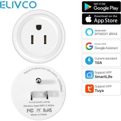 Tuya Smart WiFi Plug 10A US Smart Power Socket Timing SmartLife APP Voice Control Works with Google Assistant Alexa