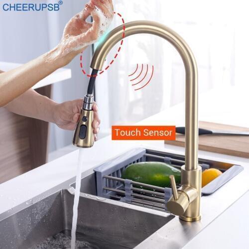 Kitchen Sink Auto Touch Faucet Pull Down Smart Tap Hot Cold Water Mixer Crane Deck Mounted Stainless Steel Inductive Faucets Tap