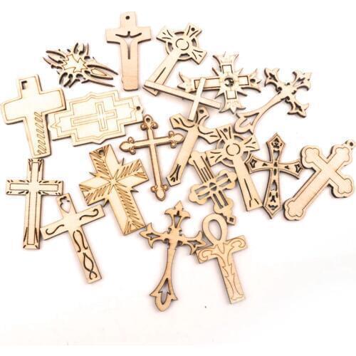 Handmade Wooden Slice Crafts Home Decoration Accessory Scrapbooks Painting DIY Mixed Retro Cross Pattern Ornaments 40-60mm 10pcs