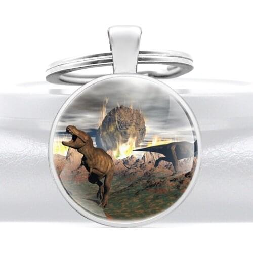 Unique Dinosaurs Extinct Design Glass Cabochon Metal Pendant Key Chain Charm Men Women Key Ring Jewelry Gifts Keychains