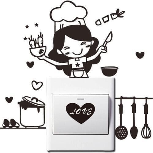 18*20cm Kitchen Light Switch Sticker Cute Cook Vinyl Wall Decal Home Decor PVC Wallpaper for living room Wall-papers Decorations