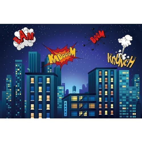 Super Hero Baby Shower Boy Birthday Party City Night Building Backdrop Photography Background For Photo Studio Vinyl Photophone