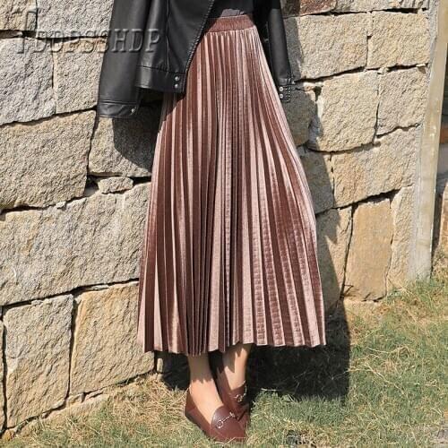 2019 Velvet Plus Size Pleated Women Skirt High Waist Autumn Winter Female Skirts