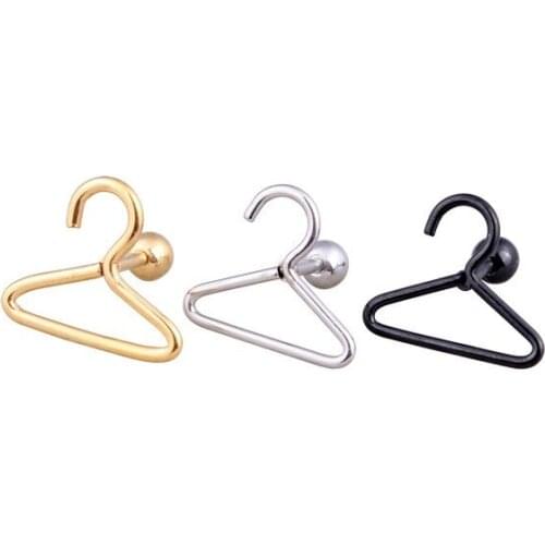 Women Men Punk Imitation Tools Earrings Color Gold Black Titanium Steel Small Clothes Hanger Stud Earring Brincos Jewelry