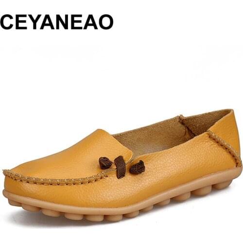 CEYANEAO Genuine Leather Women Flats Shoe Fashion Casual Slip On Soft Loafers Spring Autumn Moccasins Female Driving Shoes Whole