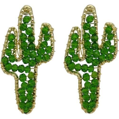 Creative Cactus Stud Earrings for Women Girl Green Acrylic Beaded Statement Earring Plant orecchini Female Summer Jewelry