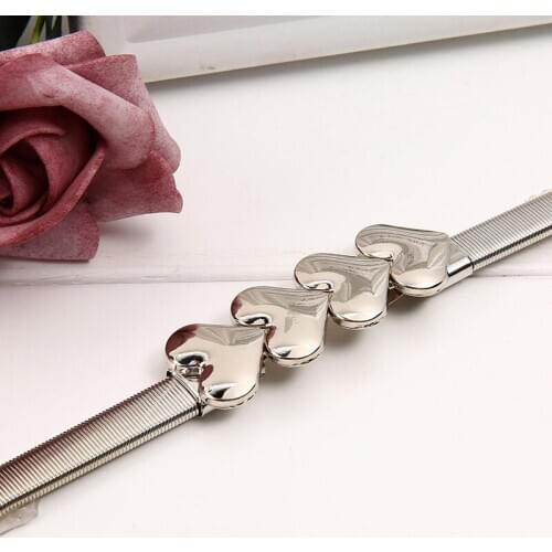 Women Fashion Design Solid Belts For Dress Ladies Gold Silver Love Pattern Belt Female Luxury Belts Chain Stretch Elastic Belt