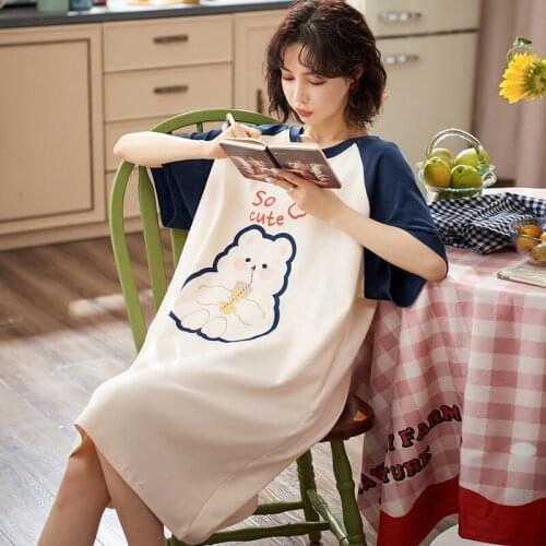 Plus Size 3XL Women Night Dress Cotton Sleeping Nightgowns Cartoon Printed Sleep Dresses Summer Short Sleeve Nightwear Pajamas