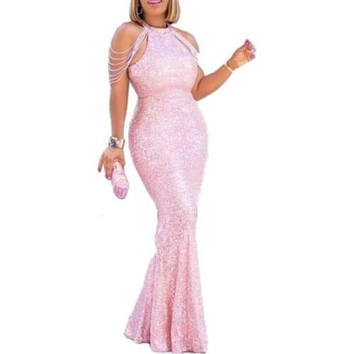 Women Evening Party Prom Club Long Maxi Dresses Ball Gown Robe Beaded Sequins Elegant Dinner Mermaid Dress High Quality Female