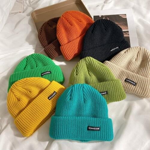 Winter warm male Knitted wool hat autumn winter Korean version of the tide brand wild Japanese patch letter melon leather hat