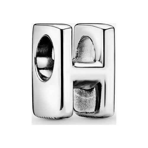 100% Real 925 Sterling Silver Letter H Alphabet Charm Beads Fit Original Pandora Charms Bracelets Jewelry making for Women
