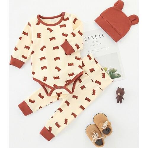 MILANCEL 2021 Spring Baby Pyjama Set Toddler Boys Sleeper Wear Infant Girls Bodysuits Set with Bear Set