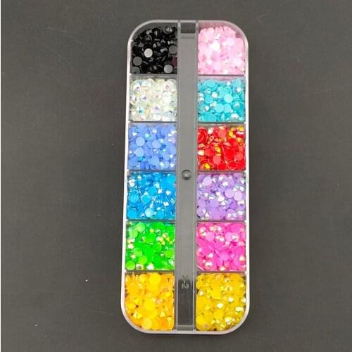 1 Box Nail Art Resin Rhinestone Jelly Pink AB Flat Bottom Round Rhinestone Glittler DIY Nail Art 3D Decoration