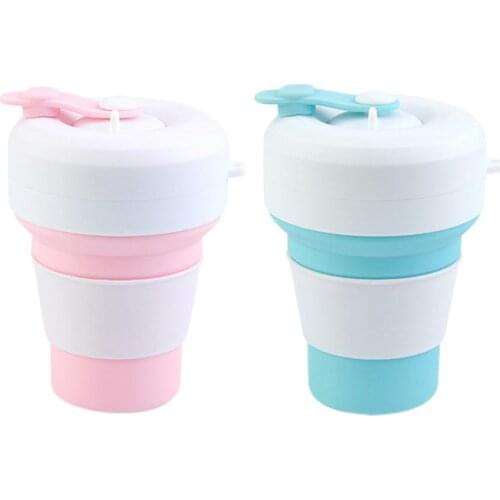 300ml Silicone Foldable Telescopic Portable Tea Cup Collapsible Outdoor Travel Drinking With Straw Reusable Water Bottle 2021