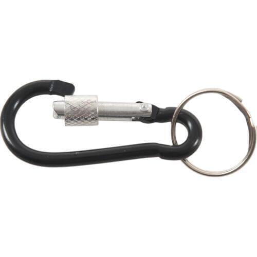 6 cm Long Black Aluminum Alloy Screw Locking Split Ring Keyring Carabiner Hook