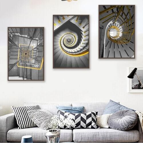Diy Diamond Painting Full Drill Nordic Black White and Golden Building Staircase Wall Art for Living Room Aisle EntranceZP-3863