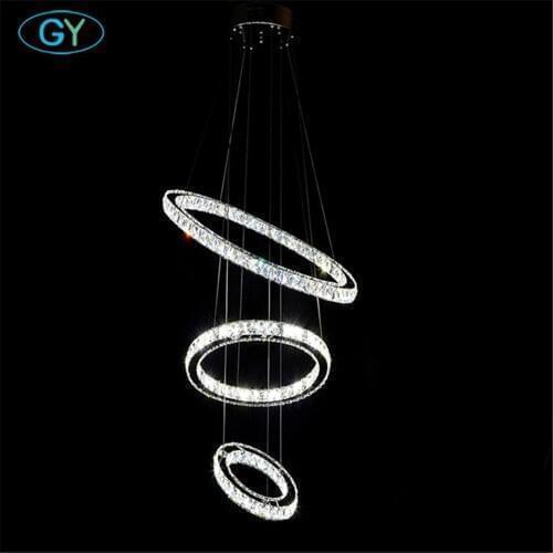 D20cm+D30cm D40cm 3 Rings Chandelier 40W LED Crystal Chandeliers Lighting Fixture for Kitchen Dining Room Table Hanging Lamp