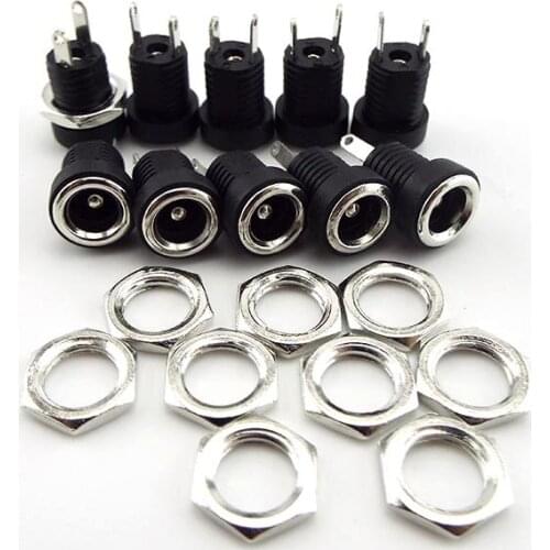 DC022B 5.5 x 2.1mm DC Power Jack Supply Socket Connector DC Female 2 Terminal 2 pin Panel Mount Connector Plug Adapter 5.5*2.1