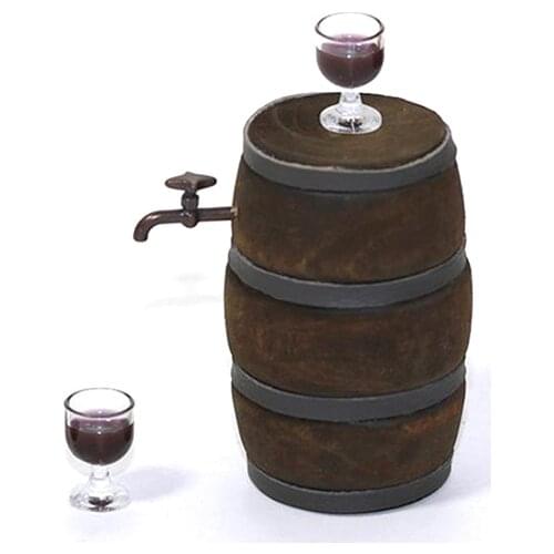 Mini Wooden Red Wine Barrel Miniature Beer Barrel Beer Cask Beer Keg for Dolls House Decoration 1:12 Scale Dollhouse Accessories