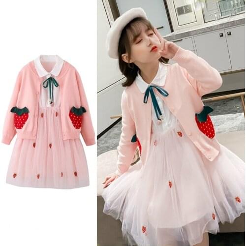 Kids Dress Girl Patchwork Fake 2 Pcs Dress For Girls Flare Sleeve Party Girls Dress Spring England Style Girls Clothes 6 8 10 12