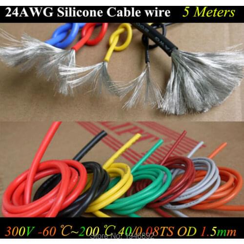 5M 24 AWG Flexible Silicone Wire RC Cable 24AWG 40/0.08TS OD 1.6mm Tinned Copper Wire With 10 Colors to Select Test Line Cable