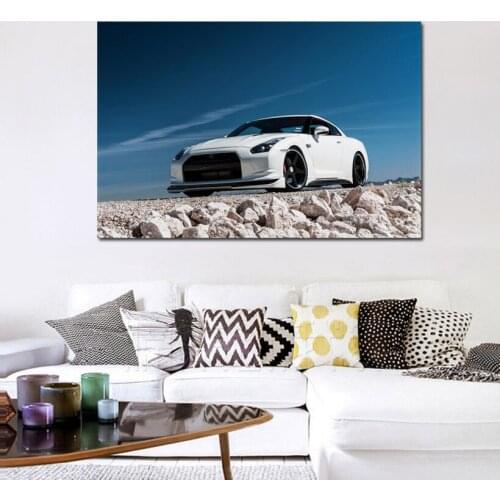 Cool white gtr sports car skyline supercar KD139 living room home wall modern art decor wood frame fabric posters prints