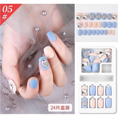 24Pcs Beautiful To Explosion Fake Nail Various Patterns Short Square Nail Art Tips With Glue Women Fake Nail