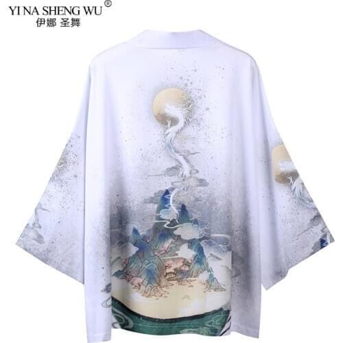 Yukata Women Kimono Cardigan Men Japanese Kimono Traditional Shirt Cosplay Costume Chinese Style Male Dragon Carp Print Coat