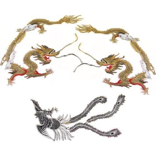 Chinese Large golden dragon Silver Phoenix patches for sew-On iron ironing patches adhesive patches for clothing accessory