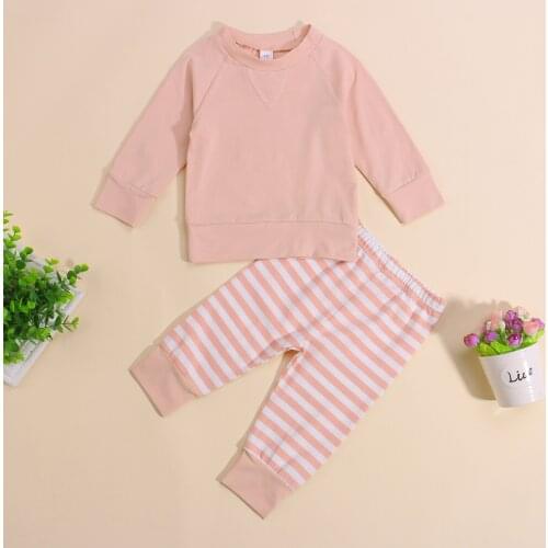 2PCS Autumn Baby’s Casual T-shirt and Trousers Set Fashion Solid Color Long Sleeve Tops Stripe Long Pants For Toddler Infant